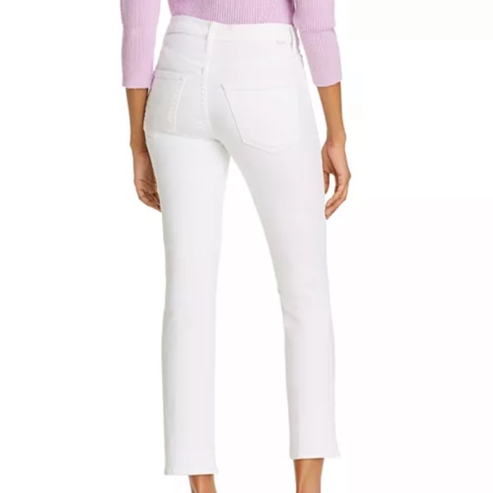 MOTHER Mid-rise Dazzler Ankle Fray Straight Leg White Jeans - Picture 4 of 7